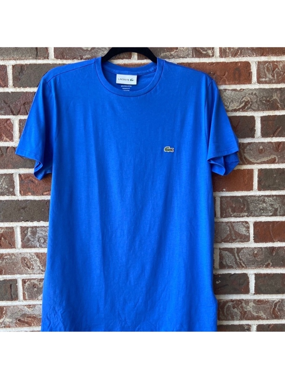 Lacoste Men's Blue Crewneck Cotton Tee with Crocodile Patch